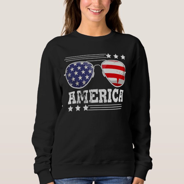 American Patriotic Sunglasses 4th of July USA Flag Sweatshirt (Front)