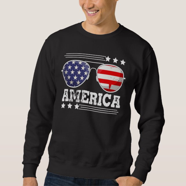 American Patriotic Sunglasses 4th of July USA Flag Sweatshirt (Front)