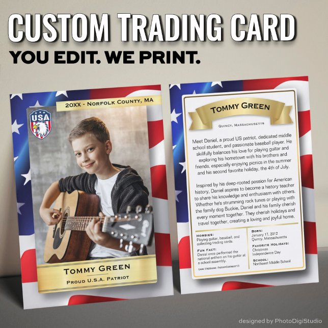 American Patriotic Trading Card, US Proud American Calling Card (Custom Patriotic Trading Card, USA Pride Card)