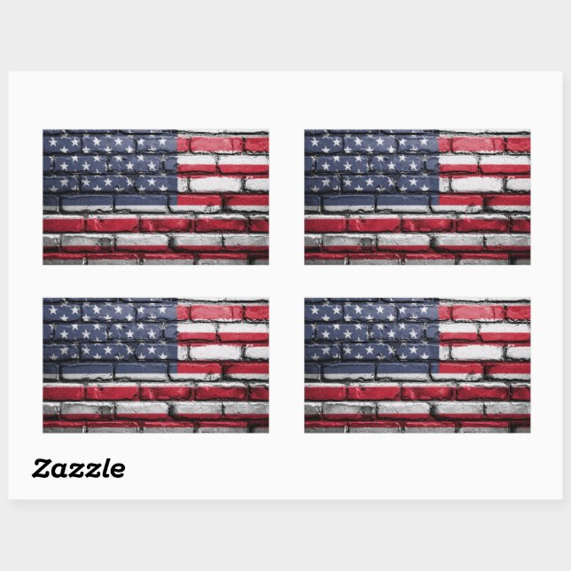 American Patriotic US Flag on the Wall Rectangular Sticker (Sheet)