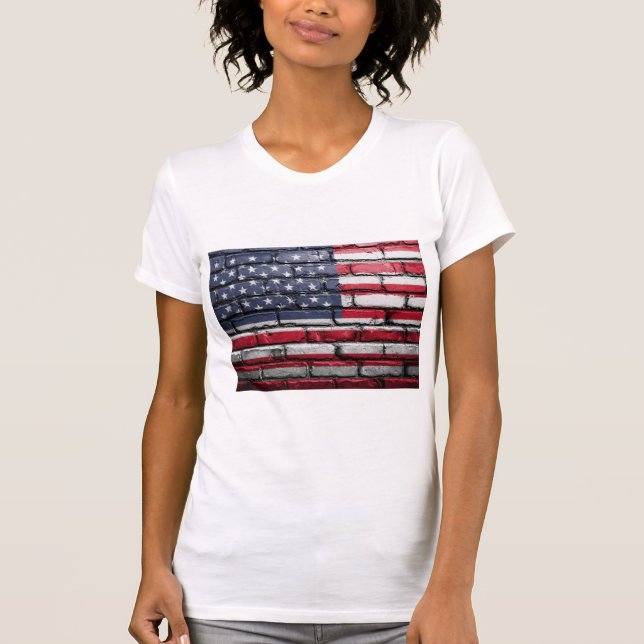 American Patriotic US Flag on the Wall T-Shirt (Front)