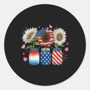 American Patriotic Usa Flag Jars With Sunflower 4t Classic Round Sticker