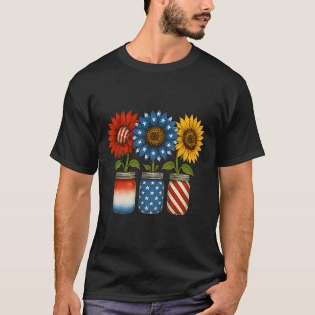 American Patriotic Usa Flag Jars With Sunflower 4t T-Shirt (Front)