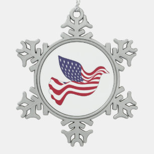 AMERICAN PEACE DOVE SNOWFLAKE PEWTER CHRISTMAS ORNAMENT