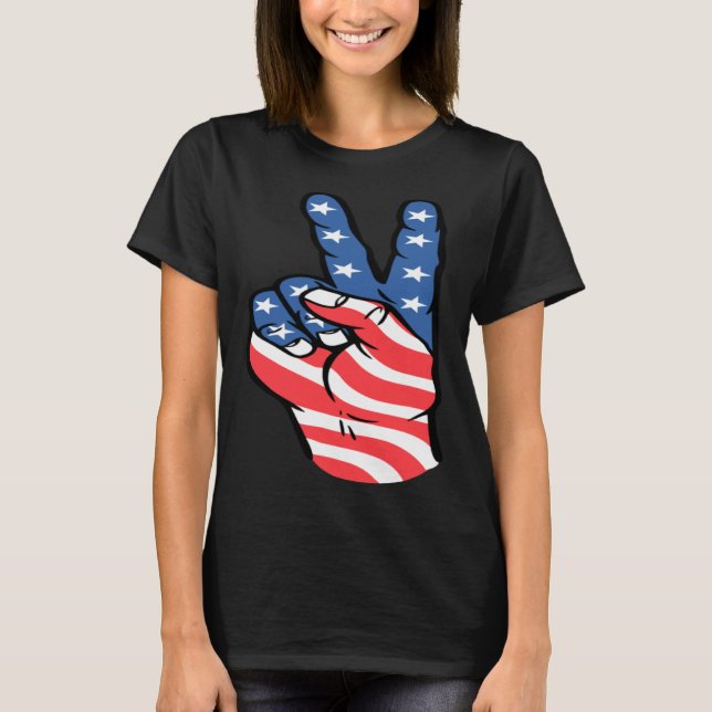 American Peace Flag  Patriotic 4th of July Hand Si T-Shirt (Front)