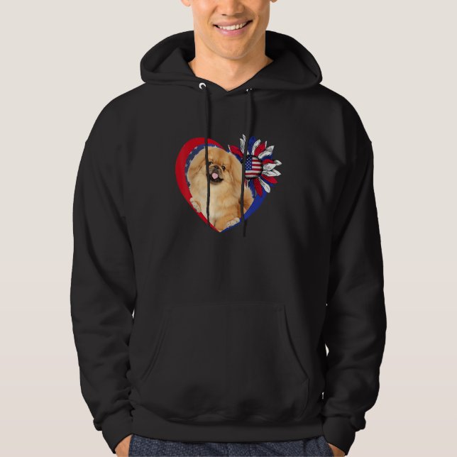 American Pekingese Dog Heart 4th Of July USA Flag  Hoodie (Front)