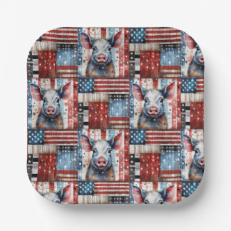 American Pig Farm folk art Paper Plate