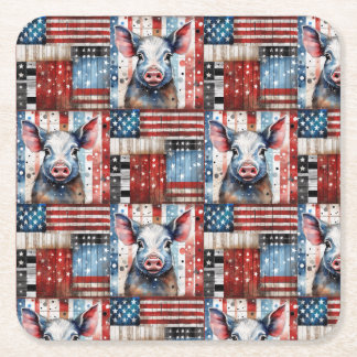 American Pig Farm folk art Square Paper Coaster