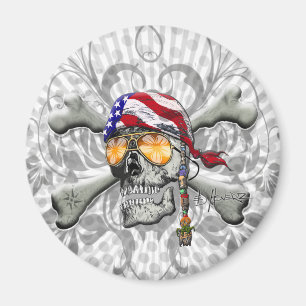 American Pirate Skull and Cross Bones Magnet