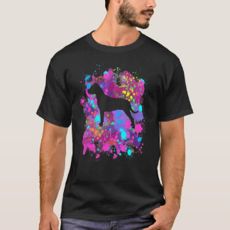 American Pit Bull Dog Pink Watercolor Splatter Art T-Shirt