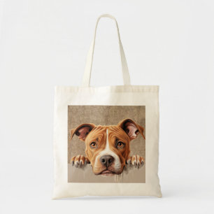 American Pit Bull Peeking Puppy Dog Pet Tote Bag