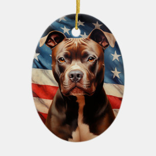 American Pit Bull Terrier American flag Ceramic Ornament