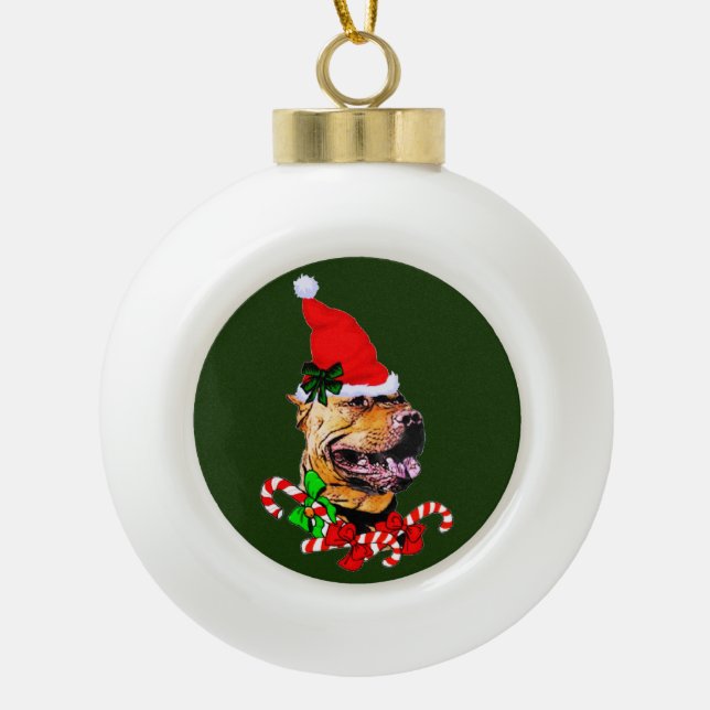 American Pit Bull Terrier Christmas Ceramic Ball Christmas Ornament (Front)