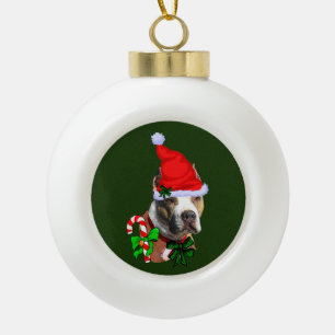American Pit Bull Terrier Christmas Ceramic Ball Christmas Ornament
