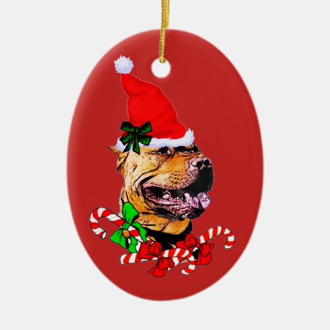 American Pit Bull Terrier Christmas Ceramic Ornament (Front)