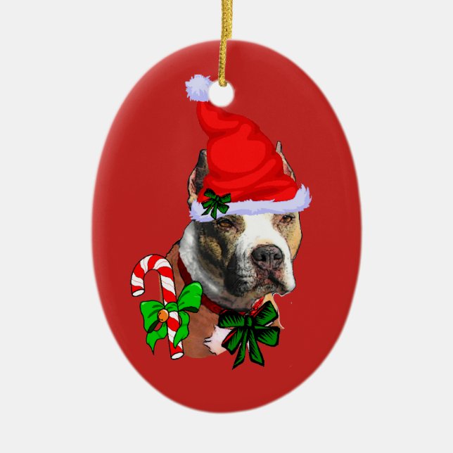 American Pit Bull Terrier Christmas Ceramic Ornament (Front)