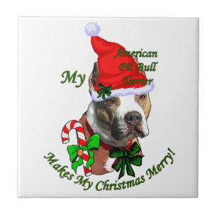 American Pit Bull Terrier Christmas Ceramic Tile