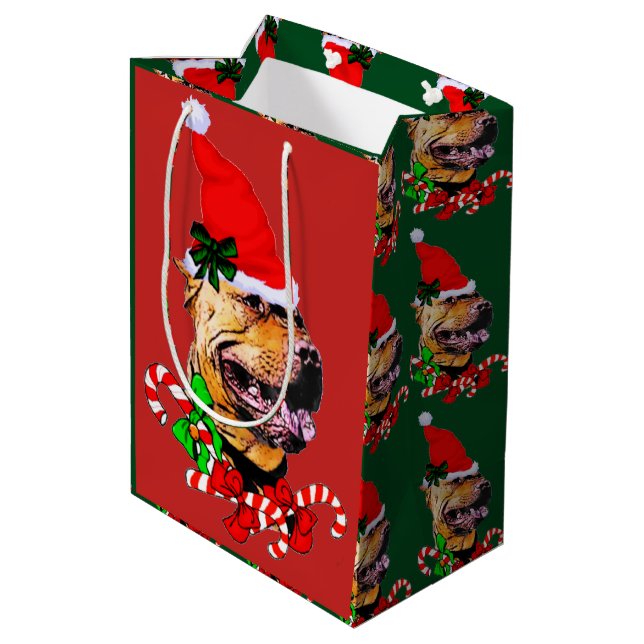 American Pit Bull Terrier Christmas Medium Gift Bag (Back Angled)