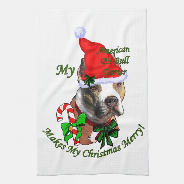 American Pit Bull Terrier Christmas Tea Towel (Vertical)