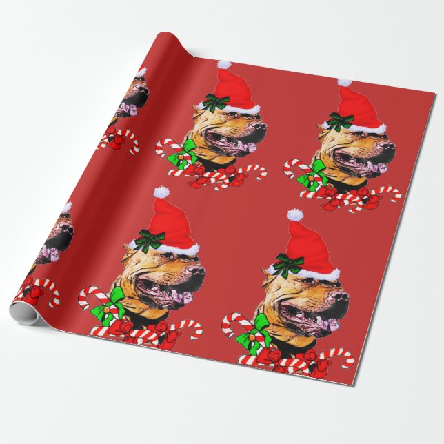American Pit Bull Terrier Christmas Wrapping Paper (Unrolled)
