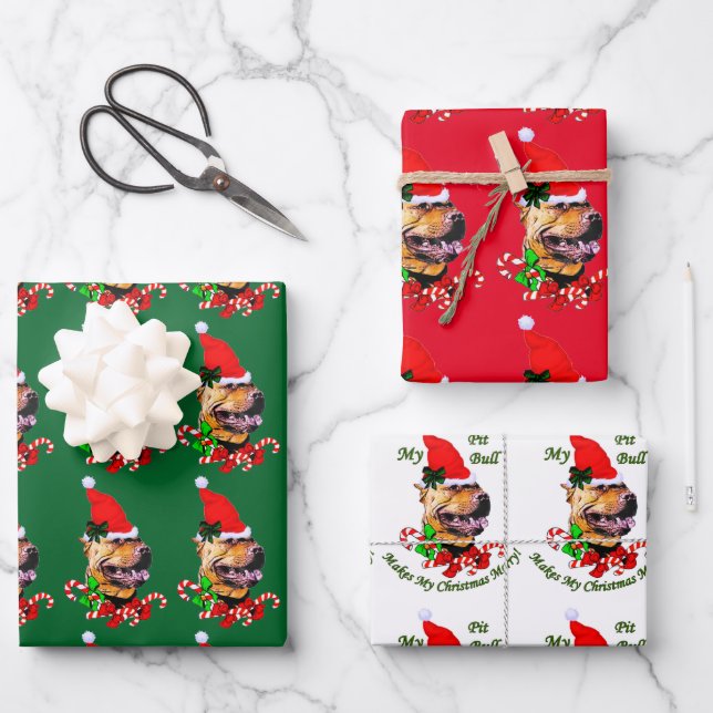 American Pit Bull Terrier Christmas Wrapping Paper Sheet (Front)