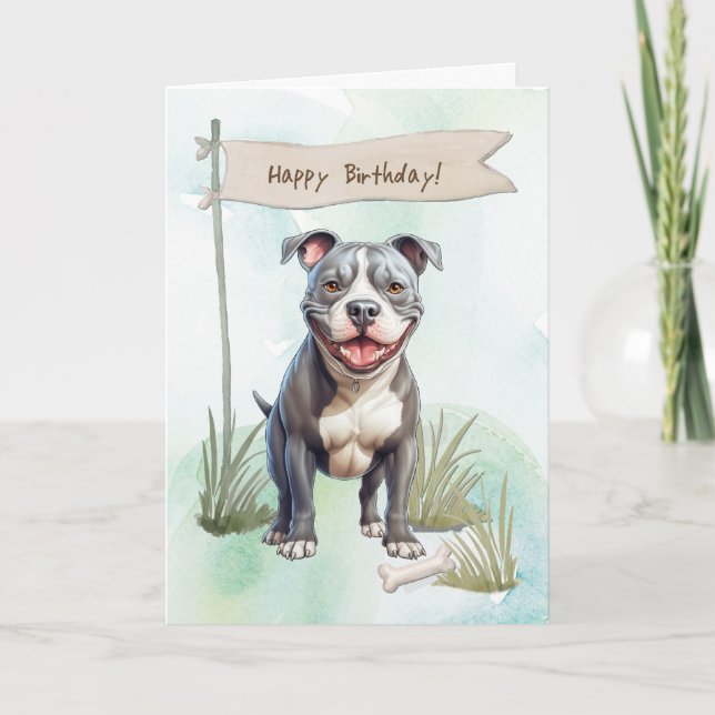 American Pit Bull Terrier Dog Under Birthday Sign Card (Front)