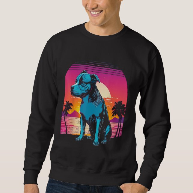American Pit Bull Terrier Retro 80s Style Sunset Sweatshirt (Front)