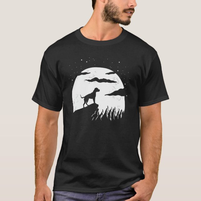 American Pitbull and Moon Halloween T-Shirt (Front)