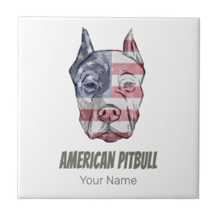 American Pitbull Terrier Bully Dog Vintage Flag Ceramic Tile
