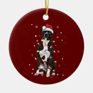 American Pitbull Terrier Christmas Lights Tree Dog Ceramic Ornament