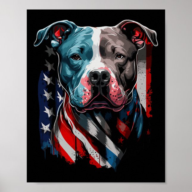 American Pitbull Terrier Usa Flag Patriotic Dog  Poster (Front)