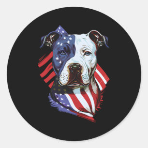 American Pitbull With American Flag Illustration Classic Round Sticker