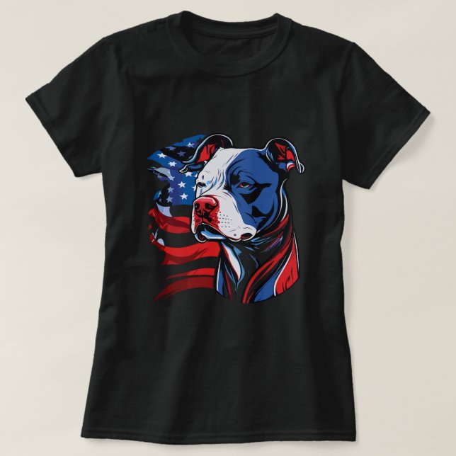 American Pitbull with US stars and stripes Flag Il T-Shirt (Design Front)