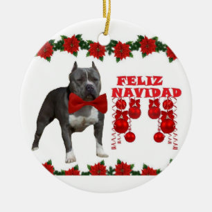 American Pitt bull Christmas Ceramic Ornament