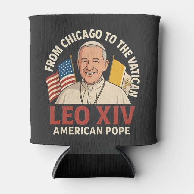 American Pope Leo Catholic Church Christian Faith  Can Cooler (Front)