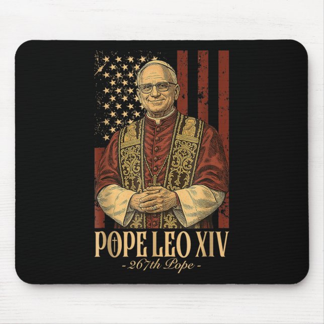 American Pope Leo Xiv 267th U.s. Flag Catholic Vin Mouse Pad (Front)