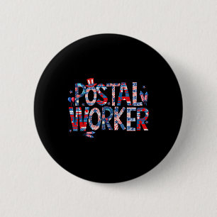 American Postal Worker Usa Flag Mailman Mail 4th O 6 Cm Round Badge