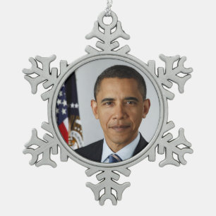 American President Barack Obama at White House  Snowflake Pewter Christmas Ornament