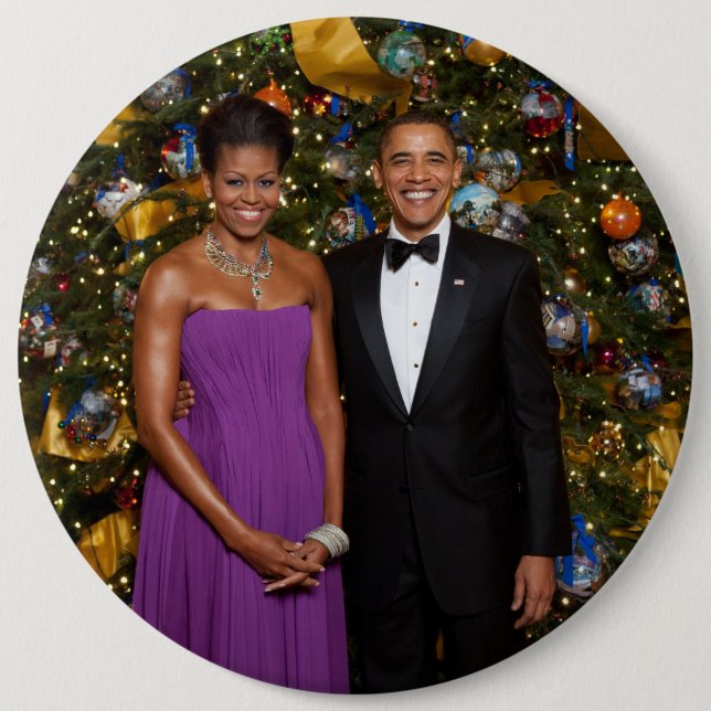 American President Barack Obama on Christmas Card 6 Cm Round Badge (Front)