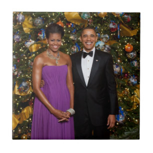 American President Barack Obama on Christmas Card Ceramic Tile
