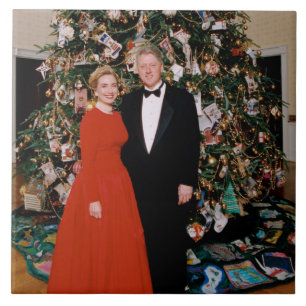 American President Bill Clinton Christmas Card  Ceramic Tile