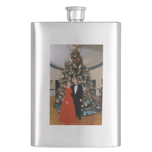 American President Bill Clinton Christmas Card Hip Flask