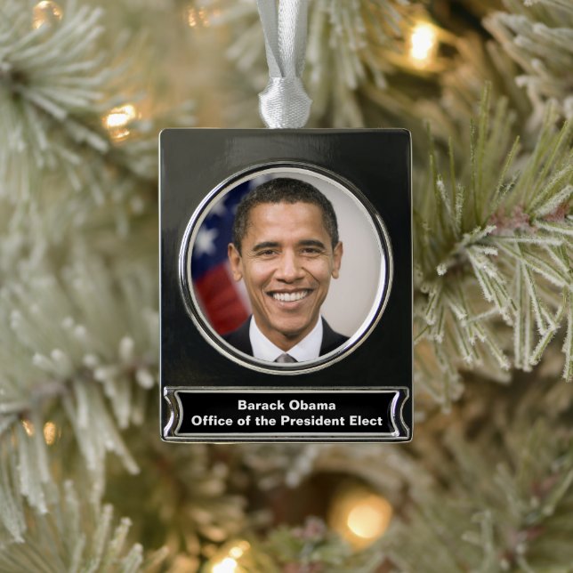 American President Elect Barack Obama  Silver Plated Banner Ornament (Tree)