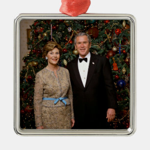American President George Bush Christmas Card Metal Ornament