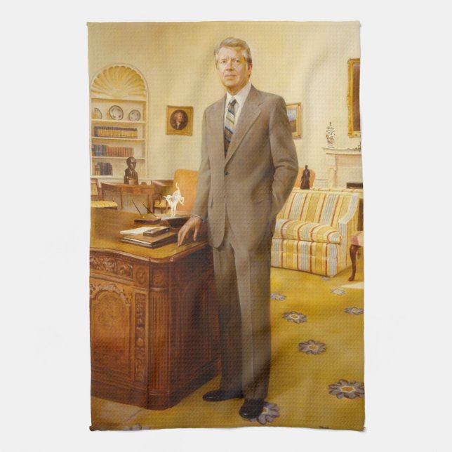 American President James Earl Carter Oval Office Tea Towel (Vertical)