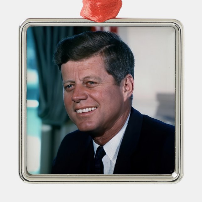 American President John F. Kennedy in Oval Office Metal Ornament (Front)
