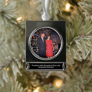 American President John Kennedy Christmas Card Silver Plated Banner Ornament