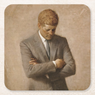 American President John Kennedy Painted Portrait Square Paper Coaster