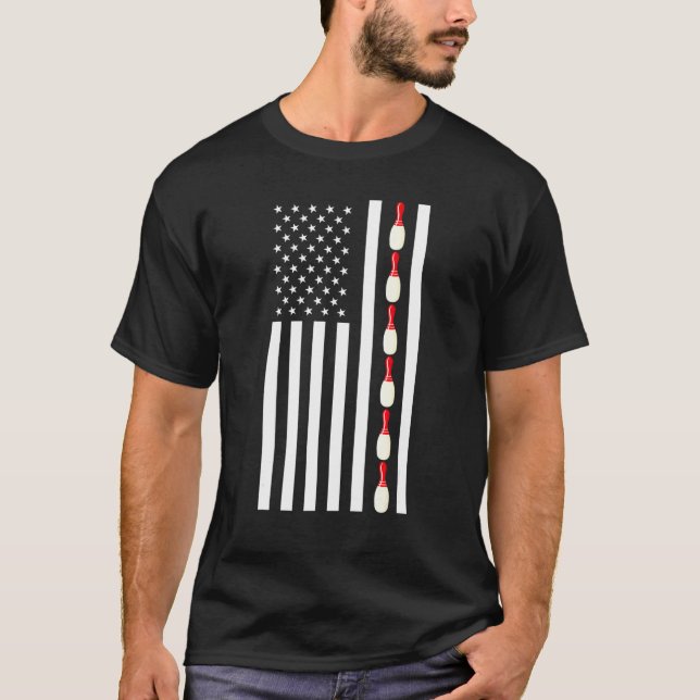 American Pride Bowling Pins Bowler Us Flag Bowling T-Shirt (Front)