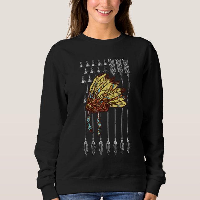 American Pride Headdress Indian Us Flag Native Ame Sweatshirt (Front)
